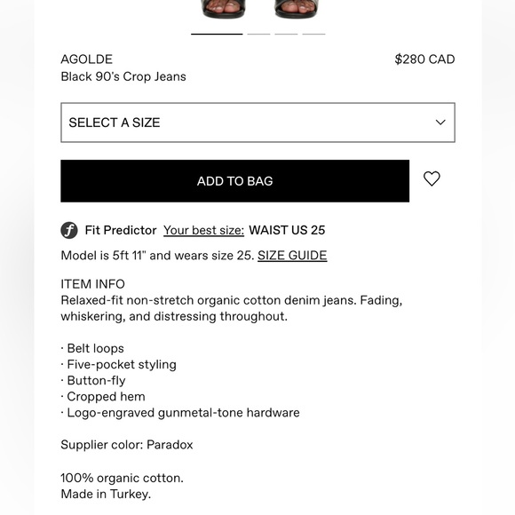 Like new AGOLDE Black 90's Crop Jeans - Picture 2 of 13